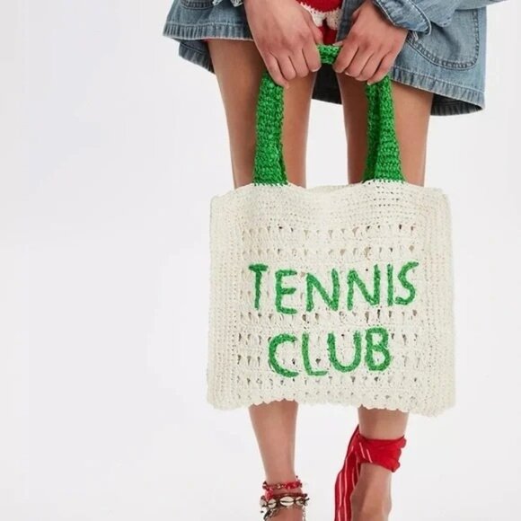 Free People Handbags - Free People De Siena Tennis Club Raffia Tote Bag Woven Boho Chic Casual Coastal